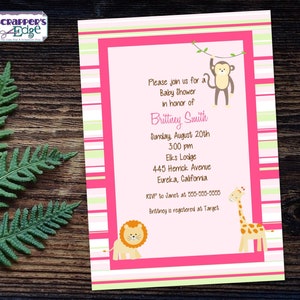 Baby Shower Einladung 5"x7" Dschungel Tiere | Einladung | Dusche | Baby Shower Printable | Druck zu Hause | Geschlechtsneutrale | Dusch-Einladung