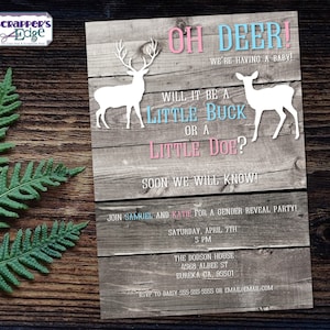Invitación de revelación de género 5 "x7" ¡Oh ciervo! /Invitación para bebés / Revelación de género / Revela imprimible / Imprimir en casa / Celebrar / Niño o niña / Bebé