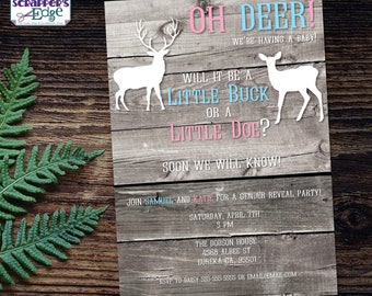 Gender Reveal Invitation 5&quot;x7&quot; Oh Deer! |Baby Invitation | Gender Reveal | Reveal Printable | Print at Home | Celebrate | Boy or Girl | Baby