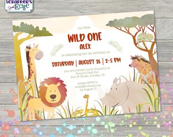 Birthday Invitation 7"x5" Wild One | Jungle Theme | Kids Invitation | Party | Birthday Printable | Print at Home | Invite | Birthday Party |