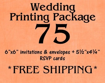 75 Single-Sided, Full Color 6"x6" WEDDING Invitations AND Envelopes, 5.5"x4.25" Double-Sided RSVP Cards