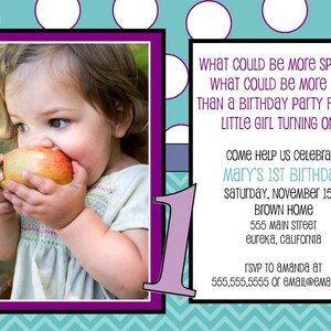 Birthday Invitation 7x5 First Birthday Polka Dots Baby Invitation Birthday Printable Print at Home Party Invite Birthday Party image 4