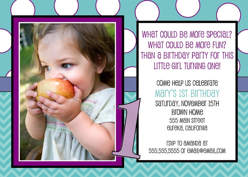 Birthday Invitation 7x5 First Birthday Polka Dots Baby Invitation Birthday Printable Print at Home Party Invite Birthday Party image 4