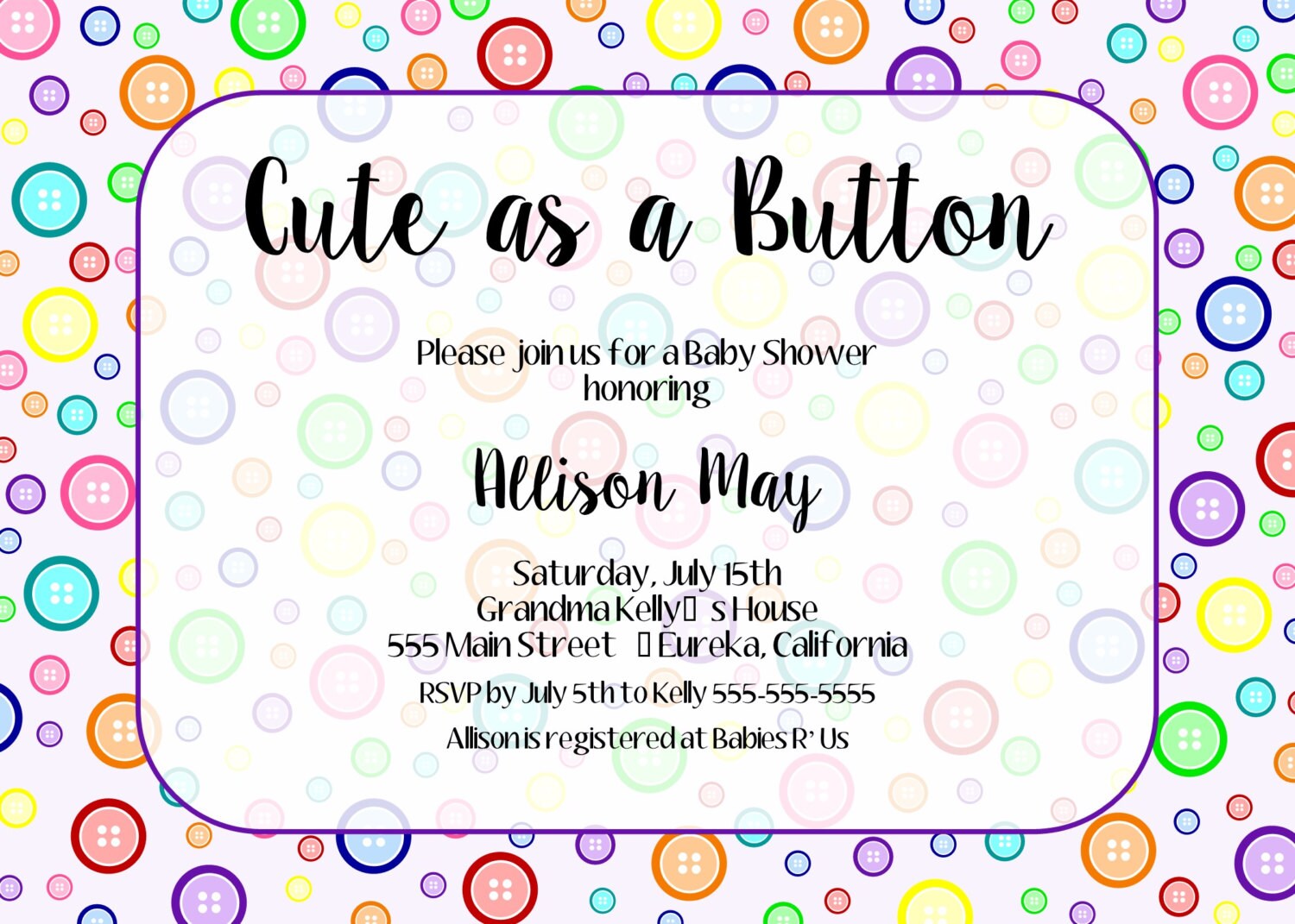 Invitation Button Image Cute As A Button Themed Invitation Template Invitation Templates