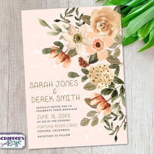 Hochzeitseinladung 5x7 Vintage PfirsichLaub | Florale | Hochzeitseinladungen mit RSVP | Einladungskarten | Hochzeitskarten Set | Drucke zu Hause