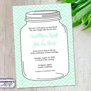 Hochzeitseinladung 5"x7" Mason Jar | Cheveron | Land | Hochzeitseinladung mit RSVP | Einladungskarte | HochzeitskartenSets | Druck zu Hause