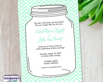 Wedding Invitation 5”x7” Mason Jar | Cheveron | Country | Wedding Invitation with RSVP | Invitation Card | Wedding Card Sets | Print at Home