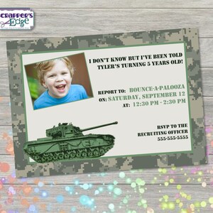 Birthday Invitation 7&quot;x5&quot; Army Camo | Kids Invitation | Party | Army | Birthday Printable | Print at Home | Party Invite | Birthday Party |
