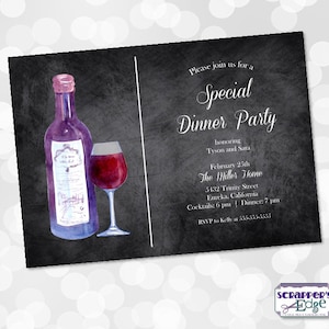 Speciale diner uitnodiging 7 "x5" wijn of bestek | Uitnodiging voor het diner | Afdrukbare | Diner | Thuis printen | Bestek | Krijtbord |