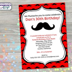 Invitación de cumpleaños 5"x7" Bigote / Invitación para adultos / Fiesta / Cumpleaños imprimible / Imprimir en casa / Invitación a la fiesta / Fiesta de cumpleaños /