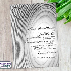 Hochzeitseinladung 5"x7" Schwarz-Weiß Holzgrain | Rustikale | Hochzeitseinladung mit RSVP | Einladungskarte | HochzeitskartenSets | Druckbare