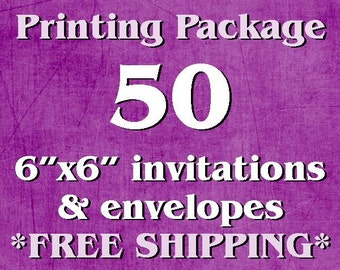 50 Single-Sided, Full Color 6"x6" Invitations/Announcements AND Envelopes