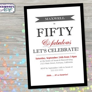 Invitation d’anniversaire 5"x7 » Cinquante et fabuleux | | d’invitation à l’âge | de fête | imprimables d’anniversaire Imprimer à la maison | | d’invitation à la fête | de fête d’anniversaire