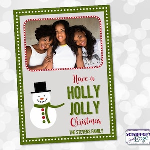 Świąteczna kartka ze zdjęciem 5"x7" Holly Jolly | Kartka z życzeniami świątecznymi | Święta | Drukuj w domu | Życzenia świąteczne | Wydrukowane kartki świąteczne