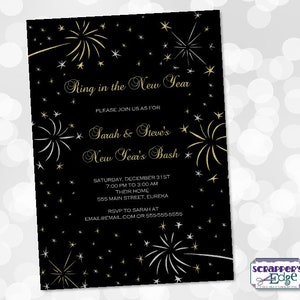 Invitation Bash du Nouvel An 5"x7 » Feux d’artifice | Bonne année | Résolutions | Imprimer à la maison | | du Nouvel An Cartes imprimables | Fête