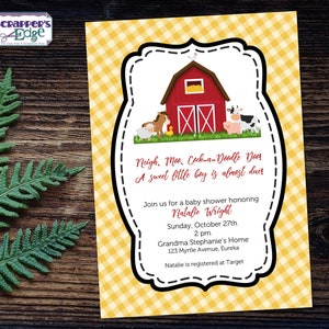 Invitation à la baby shower 5"x7 » Barnyard Baby | | d’invitation pour animaux de ferme Douche | Baby Shower Imprimable | Imprimer à la maison | Célébrez | Ferme Bébé