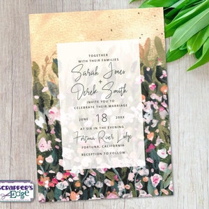 Huwelijksuitnodiging 5x7 Abstract Flower Meadow | Bloemen | Huwelijksuitnodiging met RSVP | Uitnodigingskaart | Trouwkaart sets | Thuis afdrukken