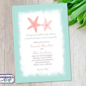 Invitación de boda 5"x7" Seastar / Starfish / Oean / Sea / Invitación de boda con RSVP / Tarjeta de invitación / Juego de tarjetas de boda / Imprimir en casa
