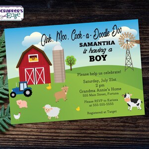 Invitation à la baby shower 7"x5 » Animaux de ferme | t’s a Boy | Douche | Baby Shower Imprimable | Imprimer à la maison | Célébrez | Douche Invitez | Bébé
