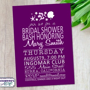 Bridal Shower Invitation 5"x7" Bridal Bash / Amor / Boda / Novia / Celebración / Conchas marinas / Tarjeta de invitación / Imprimible / Imprimir en casa