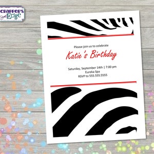 Geburtstagseinladung 5"x7" Zebra Print | Tier Einladung | Party | Geburtstag druckbar | Druck zu Hause | Party Einladung | Geburtstagsfeier |