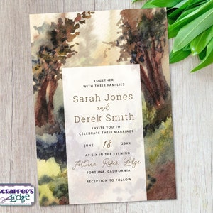 Invitación de boda 5 "x7" Warm Pine Forest / Woodland / Invitaciones de boda con RSVP / Tarjetas de invitación / Juegos de tarjetas de boda / Impresiones en casa