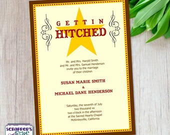 Wedding Invitation 5”x7” Gettin' Hitched | Country | Wedding Invitation with RSVP | Invitation Card | Wedding Card Sets | Print at Home