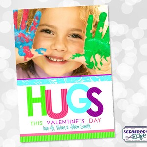 Tarjeta de San Valentín 5"x7" HUGS con Foto / Día de San Valentín / Amor / Regalo de San Valentín / Enviando Amor / Imprimir en Casa / Imprimible / San Valentín