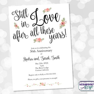 Invitation d’anniversaire 5 « x7 » toujours amoureux après toutes ces années | | Anniversay Fleurs | | d’amour carte d’invitation | | imprimable Imprimer à la maison