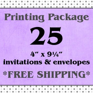 25 Recto, pleine couleur 4 « x9.25 » / messages d'Invitations et enveloppes