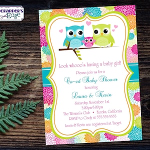 Baby Shower Uitnodiging 5 "x7" Co-Ed Owls | Uitnodiging | Douche | Babyshower Printable | Thuis printen | Vier | Douche Uitnodigen | Baby