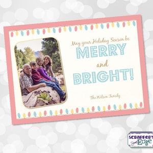 Cartão com fotos do feriado 7"" x5" alegre e brilhante das luzes | cartão do feriado | Feriados | Imprimir em casa | Feliz | Cartões de Natal para impressão