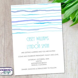 Invitación de boda 5 "x7" Líneas de acuarela / Simple / Invitación de boda con RSVP / Tarjeta de invitación / Juegos de tarjetas de boda / Imprimir en casa