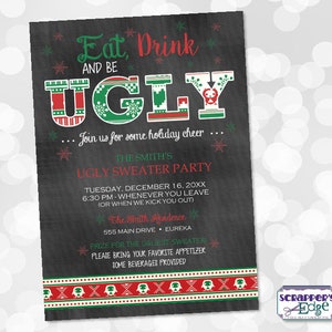 Weihnachtsparty Einladung 5"x7" Ugly Sweater Party | Urlaubs-Einladung | Urlaub | Druck zu Hause | JahreszeitenGrüße | Druckbare Weihnachtskarte