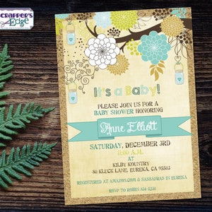 Baby Shower Uitnodiging 5 "x7" Jute en Bloemen | Het is een Boy Shower | Babyshower Printable | Thuis printen | Vier | Douche Uitnodigen |