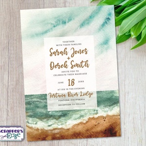 Invitación de boda 5x7 Seascape Ocean Watercolor / Playa / Invitación de boda con RSVP / Tarjeta de invitación / Juego de tarjetas de boda / Imprimir en casa