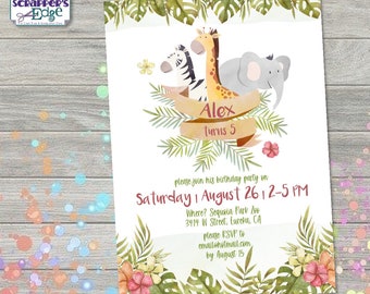 Birthday Invitation 5"x7" Jungle Critters | Kids Invitation | Party | Birthday Printable | Print at Home | Party Invite | Birthday Party |