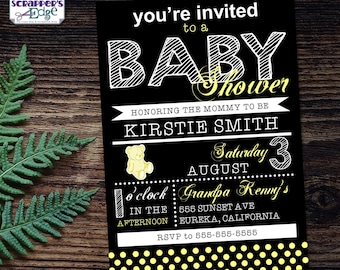 Baby Shower Invitation 5"x7" Polka Dot Chalk | Chalk Board | Shower | Baby Shower Printable | Print at Home | Celebrate | Shower Invite |