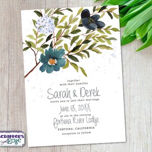 Hochzeitseinladung 5"x7" Lush Blue Floral | Botanische | Hochzeitseinladungen mit RSVP | Einladungskarten | HochzeitskartenSets | Druck zu Hause