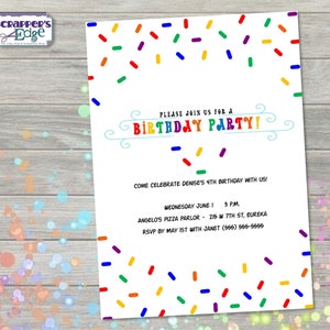 Invitación de cumpleaños 5"x7" Sprinkles / Invitación para niños / Fiesta a color / Cumpleaños imprimible / Imprimir en casa / Invitación a la fiesta / Fiesta de cumpleaños /