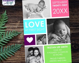 Baby Announcement 7"x5" Love at First Sight | Invitation | Announcement | Baby Shower Printable | Print at Home | Celebrate | Baby's Here