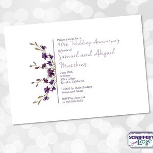 Invitation anniversaire 7"x5 » Simple, élégant, fleurs | | Anniversay Célébration | | florale carte d’invitation | | imprimable Imprimer à la maison