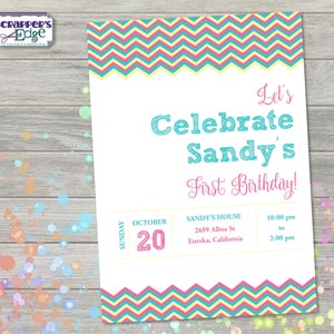 Verjaardagsuitnodiging 5 "x7" Chevron, Glitter of Polka Dots | Uitnodiging | Feest | Afdrukbare | Thuis printen | Uitnodigingsbrief voor | Verjaardagsfeestje |