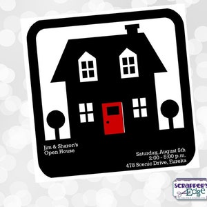 Open Huis Uitnodiging 6"x6" Zwart en Rood | Open Huis | Te koop | Huis | Meubilair | Nieuw huis | Realiteit | Grondbezit