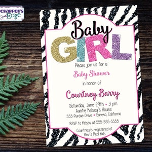 Invitación Baby Shower 5"x7" Glittery Baby Girl / Invitación / Ducha / Baby Shower Imprimible / Imprimir en Casa / Celebrar / Invitar a la Ducha /