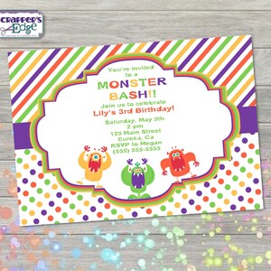 Geburtstagseinladung 7"x5" Monsters mit Polka Dots | Einladung | Party | Geburtstag druckbar | Druck zu Hause | Party Einladung | Geburtstagsparty
