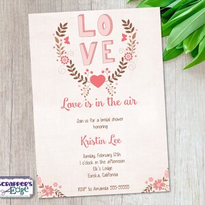 Braut Shower Einladung 5"x7" Love is in the Air | Liebe | Hochzeit | Braut | Feiern | Herz | Einladungskarte | Druckbare | Druck zu Hause
