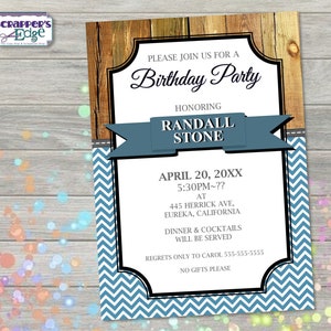 Invitation d’anniversaire 5 « x7 » Grain de bois et Chevron | | d’invitation | de fête | imprimables d’anniversaire Imprimer à la maison | | d’invitation à la fête | de fête d’anniversaire