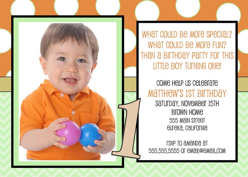 Birthday Invitation 7x5 First Birthday Polka Dots Baby Invitation Birthday Printable Print at Home Party Invite Birthday Party image 3