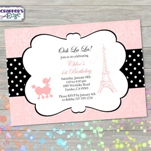 Invito di compleanno 7"x5" francese / Parigi / Invito rosa / Festa di Parigi / Compleanno stampabile / Stampa a casa / Invito alla festa / Festa di compleanno